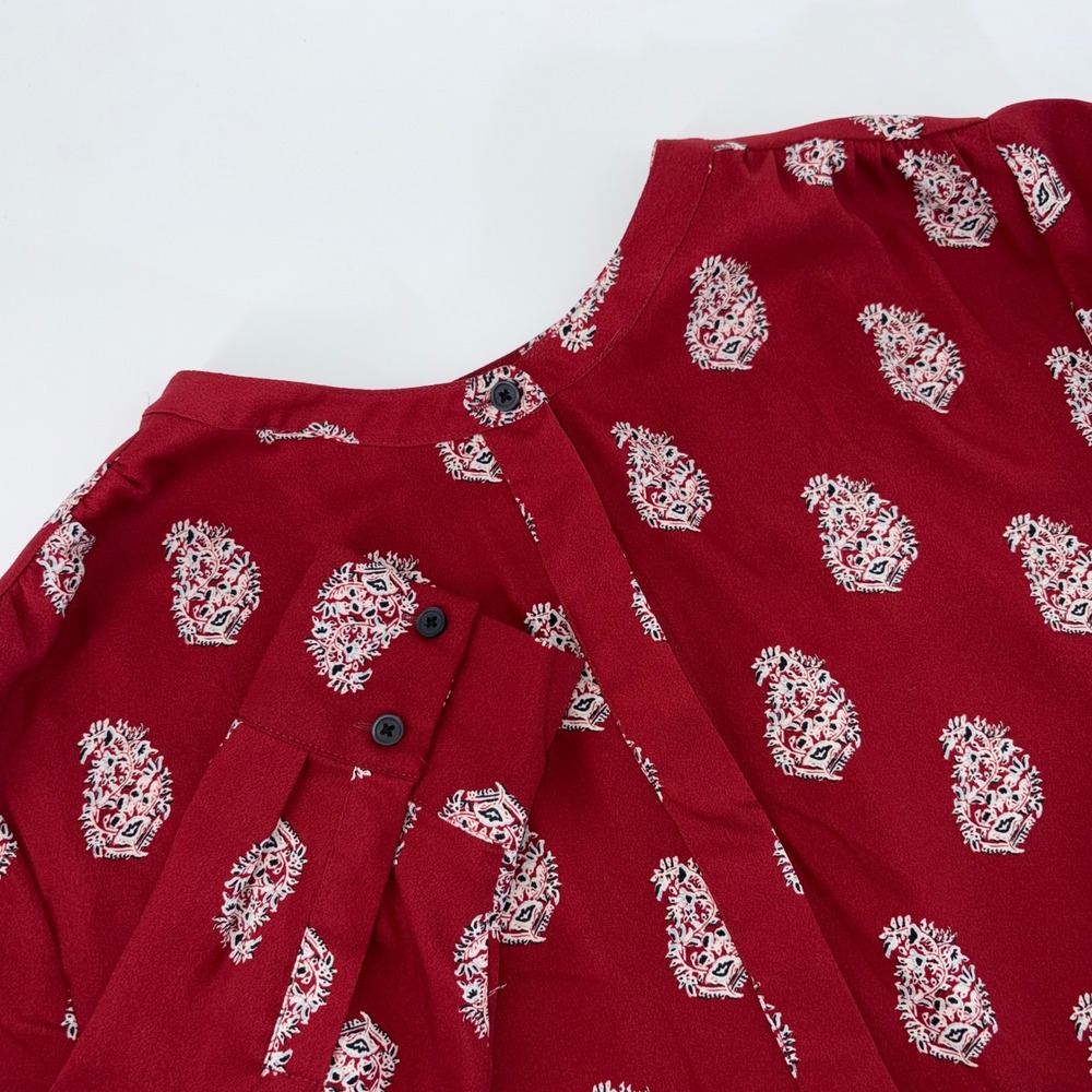 LOFT Ann Taylor Burgundy Paisley Drop Waist Long Sleeve Dress Womens Medium
